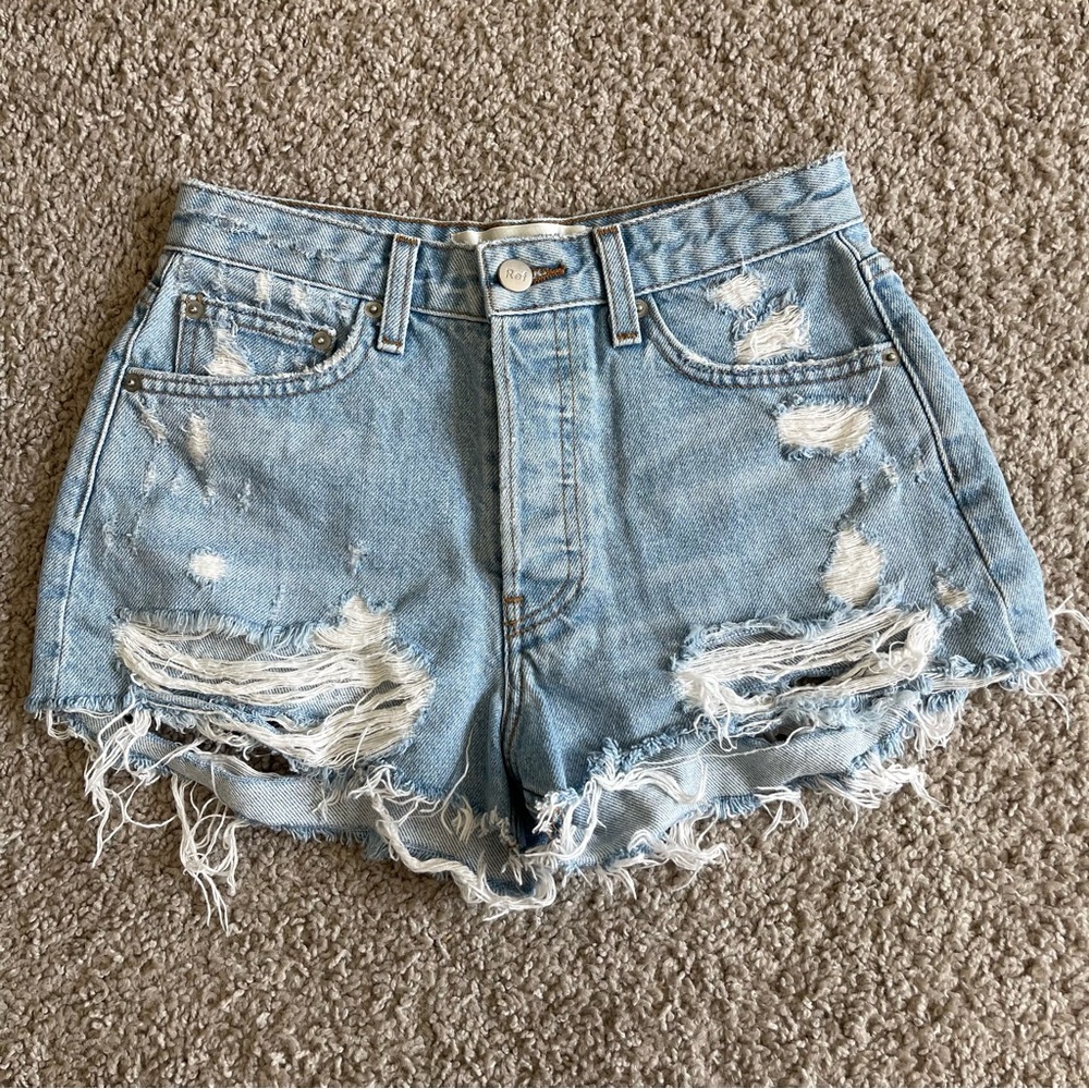 Reformation Button Fly Distress Salton Slash Denim Jean Shorts
